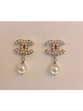 Chanel CC Pearl Drop Earrings